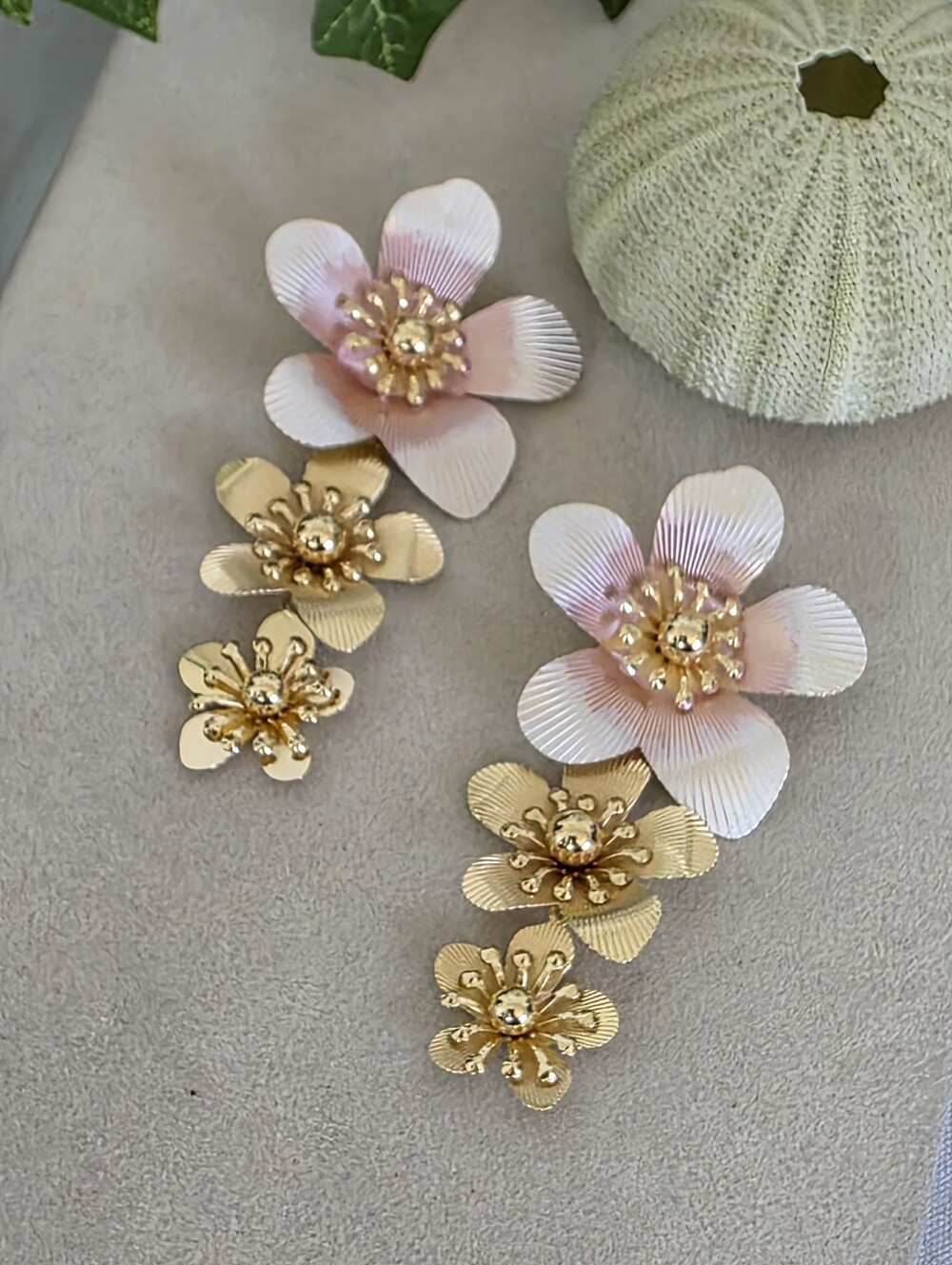 Floral Statement Dangle Earrings - Gold-Filled Ombré Petal Design